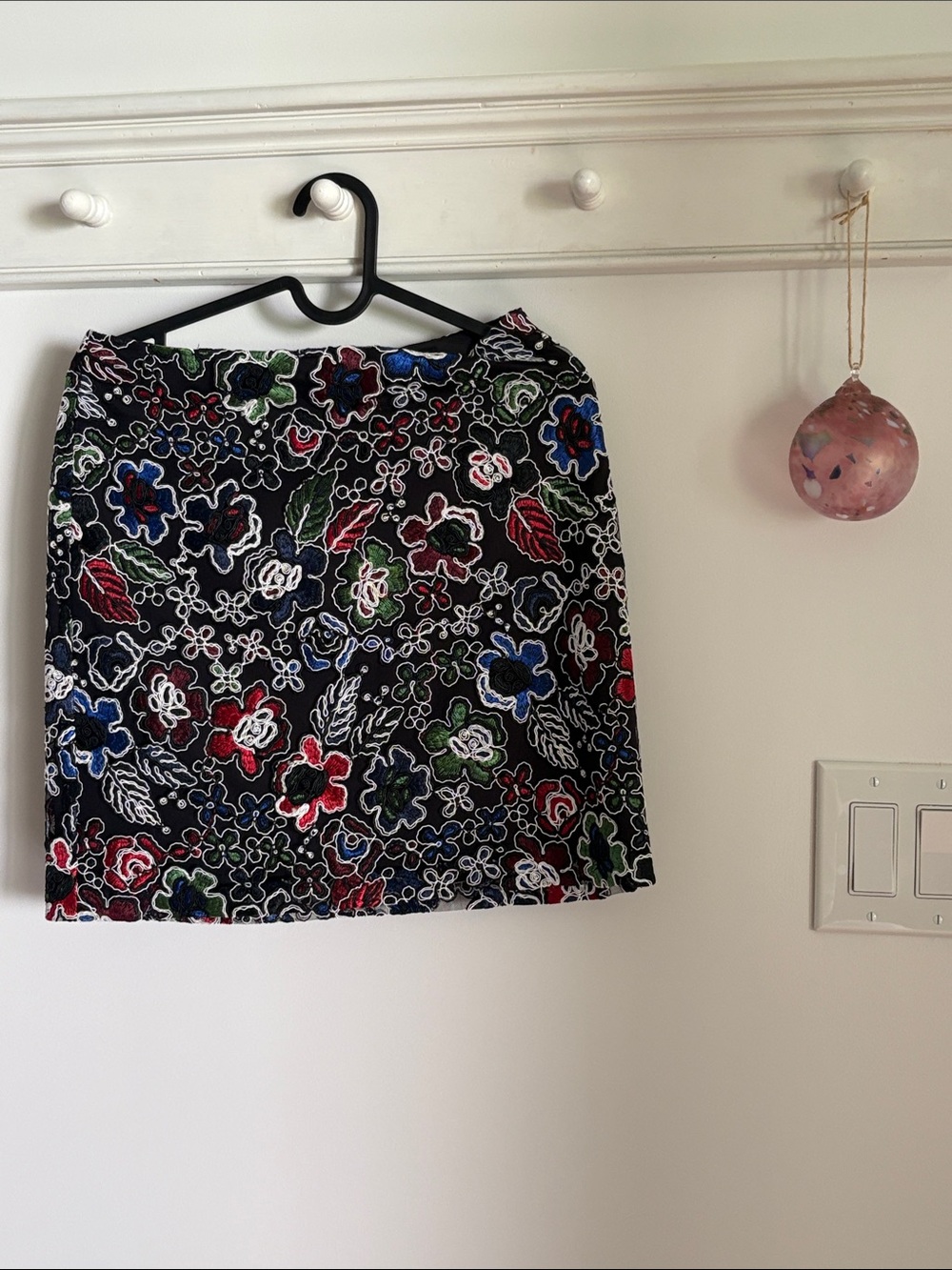 Zara Black Mini Skirt with Multicolor Floral Embroidery